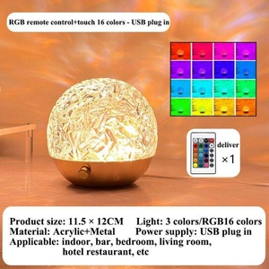 Lámpara de Cristal con Efecto de Ondas de Agua, USB, Rotación, Decorativa, Lámpara de Mesa Táctil con Control Remoto, Luz Nocturna para Dormitorio, Lámpara de Ambiente para Mesa de Noche - Product Image 3