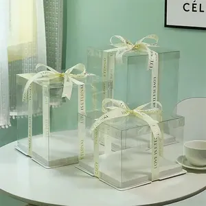 Toptan uzun şeffaf plastik temizle kek paketleme kutusu kare düğün pop fırın pasta kutusu