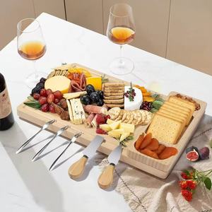 Bamboo cheese tray, sushi/Japanese food tray with knife, household <b>wooden</b> cutting board/<b>slicing</b> board, cooked food assembly - Product Image 1