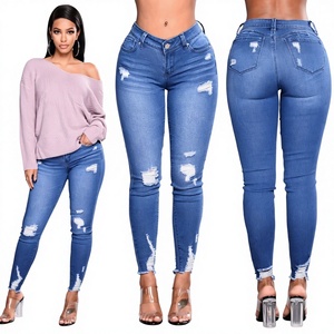 2025 Women's High Waist Skinny Jeans - <strong>Stretch</strong> <strong>Denim</strong> with Ripped Details - Autumn Winter Cross-Border Fashion Pants - Product Image 1