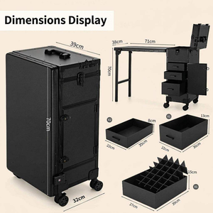 Portable <b>Foldable</b> Rolling Nail Art <b>Table</b> Makeup Train Case LED Mirror 4 Drawers Heavy Duty Mobile Manicure Workstation Dust - Product Image 3