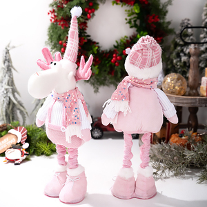 Ornamenti Natalizi in Peluche Fatti <span class=keywords><strong>a</strong></span> Mano, Adorabile Bambola di Babbo <span class=keywords><strong>Natale</strong></span> Rosa con Gambe Estensibili e Retrattili, Stile Europeo, Ecologica - Product Image 4