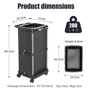 Chariot de Salon avec Tiroir Verrouillable et Support pour Sèche-Cheveux, Meuble de Rangement à Roulettes Noir pour Coiffeurs - Product Image 3