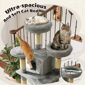 Large 70.87in Cat Tree With 2 Condos 3 Perches <b>Hammock</b> Plush Sisal Scratch Posts For Cats Play Structure - Product Image 3