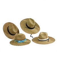 Topi Jerami Panama Tepi Rumput Berongga Modis Pinggiran Lebar Pelindung Sinar Matahari Musim Panas Pantai Liburan Pasangan Uniseks Dewasa Bergaris 48-50Cm