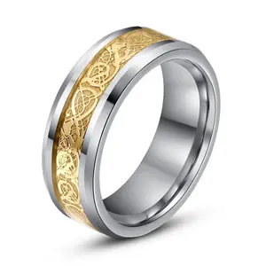 Grosir perhiasan pria cincin karbida tungsten naga celtic emas halus