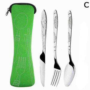 Ensemble de couverts en acier 3/4 pièces, couteaux, fourchettes, cuillères, pour la famille, les voyages, le camping, ensemble de vaisselle quatre pièces avec étui - Product Image 6