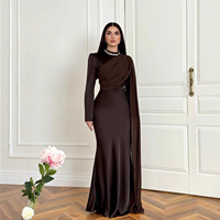 Robe de soirée élégante en mousseline de soie Sharut Moyen-Orient Dubaï 2026, coupe ajustée, manches longues, élégante, perles faites à la main, col de robe