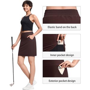 Falda pantalón de golf para mujer, modesta, hasta la rodilla, atlética, para tenis, con pantalones cortos incorporados, 4 bolsillos, marrón, spandex, poliéster, de secado rápido - Product Image 3