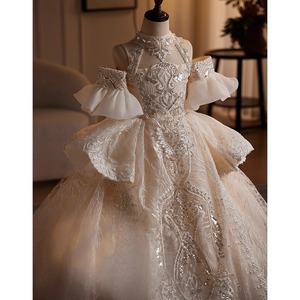 Vestido Formal de Gasa con Crochet de Poliéster para Niñas, Estilo <span class=keywords><strong>2026</strong></span>, Traje de Princesa para Niñas Mayores, Ideal para Presentaciones de Piano - Product Image 4