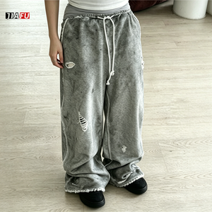 Pantalon de jogging ample pour homme, style streetwear, 300/400/500 g/m², avec logo personnalisé imprimé ou brodé, effet vieilli, coupe large - Product Image 2