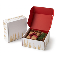 Boîte à courrier de Noël blanche et rouge avec impression de forêt de pin en feuille d'or, boîte en papier recyclable pour l'expédition de cadeaux