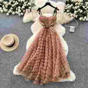 Vestido Midi Casual de Verano 2025, Estilo Túnica Romana, Corte Ajustado, para Mujer, con Encaje 3D - Product Image 1