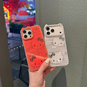 เคสโทรศัพท์มือถือลายการ์ตูน KT Cat Bow สำหรับ iPhone 17 Air 16 15 14 Pro Max น่ารัก พร้อมกรอบกล้องรูปหูประดับเพชรลายกราฟฟิตี - Product Image 6