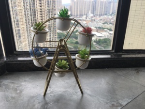 Planteur Succulent en céramique, 6 pièces, Pots <span class=keywords><strong>de</strong></span> fleurs à grande roue, Pots <span class=keywords><strong>de</strong></span> plantes <span class=keywords><strong>de</strong></span> jardin avec support doré - Product Image 4