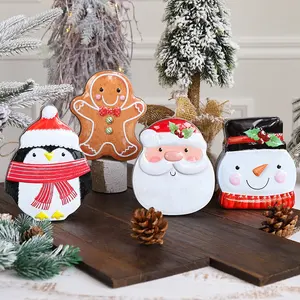 थोक क्रिसमस सजावट टिन बॉक्स सांता क्लॉस स्नोमैन टिन धातु ढक्कन के साथ फैंसी चॉकलेट कैंडी बक्से
