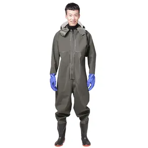 Green PVC waterproof wader suit neoprene fishing waders for men