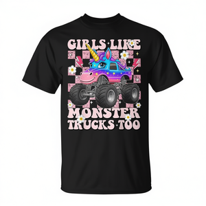 Les filles aiment aussi les Monster Trucks, t-shirt mignon licorne pour tout-petits - Product Image 2