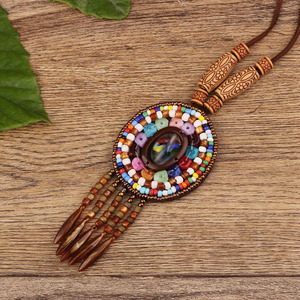 Vintage Colorful Handmade Seed Bead <strong>Nepal</strong> Tibetan Shell Flower Tassels Necklace Leathers Chain Long Sweater Ethnic Necklace - Product Image 6
