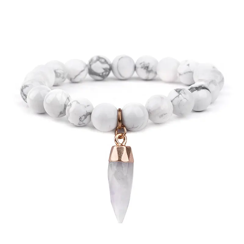 Landy white howlite pulseira de pedra natural, cristal stretch, miçangas, joia, pulseiras, boho