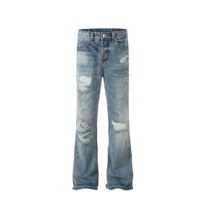 Pantalon cargo évasé bleu clair personnalisé taille haute pour hommes, jean imprimé décontracté printemps automne avec style lavé vieilli