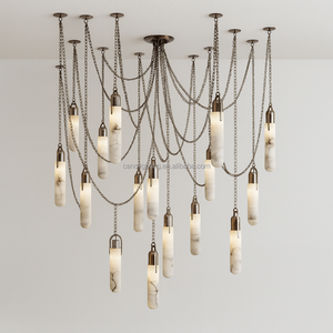 Lampadario Moderno in Marmo Naturale Spagnolo a Fiocco di Neve per <span class=keywords><strong>Soggiorno</strong></span>, Villa di Design, Bar, Rettangolare Multi-Testa Sospeso - Product Image 5