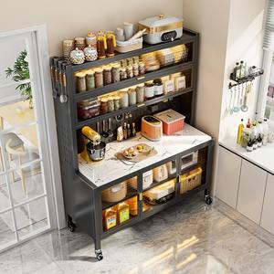 <span class=keywords><strong>Meuble</strong></span> de four à <span class=keywords><strong>micro</strong></span>-ondes multifonctionnel en pierre frittée Support de cuisine Rangement buffet îlot chariot <span class=keywords><strong>sur</strong></span> roues - Product Image 1