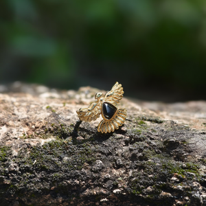 Fashion <b>Rings</b> PVD Gold Plated 316L Stainless Steel Black Stone Eagle Design <b>Adjustable</b> Size - Product Image 3