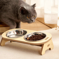 Erhöhter Holz-Futterständer ohne Schüsseln für Katzen, für den Innenbereich, ovale Form, schlichtes Design