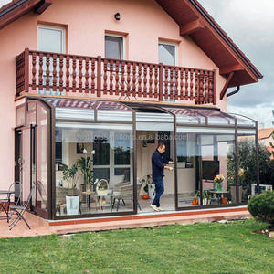 <span class=keywords><strong>Kit</strong></span> de véranda rétractable moderne haut de gamme, cadre en alliage d'aluminium épaissi, toit en verre trempé, protection UV/météo pour cour - Product Image 5