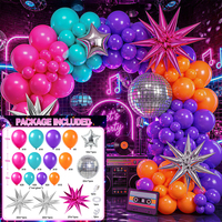 Guirlande de ballons de fête disco néon vibrante avec ballon étoile en feuille d'aluminium, kit de décoration murale sur le thème des années 90