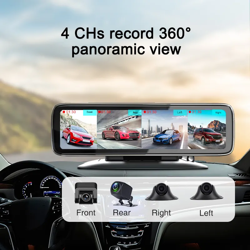 T66 4chs xe Dashcam với G-cảm biến vòng lặp kỷ lục phù hợp với 9-36V và hỗ trợ tối đa 512G thẻ gương xe hộp đen cho xe tải