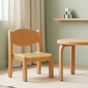 Chaise en bois Montessori pour enfants, en contreplaqué de hêtre, siège de maternelle, couleur hêtre naturel, structure fixe, mobilier préscolaire - Product Image 1