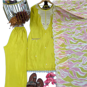 El último diseñador Pure Chinon Silk bordado Work Kurti Set de FabZone - Product Image 1