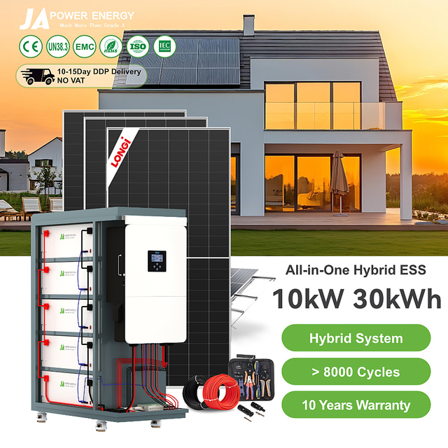 JApower 30kWh Hybrid Solar Storage 10kW ALL in ONE 30kwh Solar Battery Storage System with deye Inverter for Residential Use
