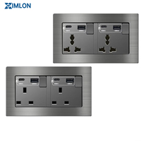 XIMLON Prise murale moderne en aluminium gris, norme britannique 13A, type 86, avec USB et charge rapide Type-C, 250V max, interrupteur UK, 3/5/6/10 prises