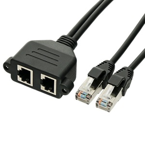 Dual Port <b>RJ45</b> Male To Female Network Extension <b>Cable</b> With Ear Screw Holes For Secure Connection Black 2 Ports - Product Image 4