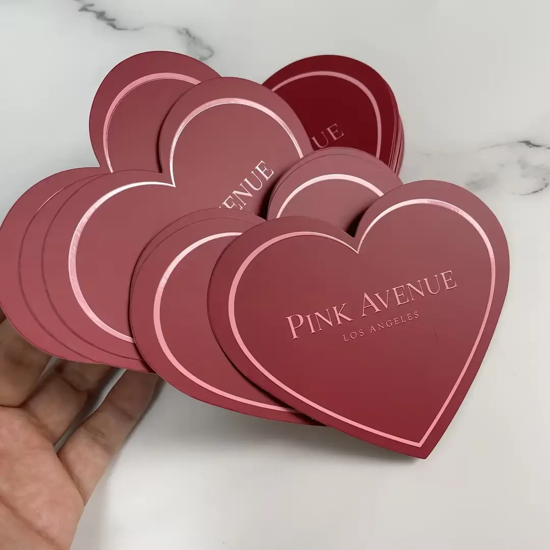 Di lusso personalizzato 400gsm/700gsm stampa a caldo con Logo a forma di cuore Logo Design a forma di cuore biglietto da visita di ringraziamento per le piccole imprese