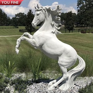 YOUFINE Statue de <span class=keywords><strong>cheval</strong></span> en marbre <span class=keywords><strong>blanc</strong></span> sculptée à la main, sculpture d'étalon en pleine action pour la décoration de villas, allées et propriétés - Product Image 6