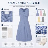 Robe midi tissée à carreaux vintage pour femmes, décontractée, respirante, taille empire, ceinture à boutons, col en V, polyester, douce, pour la journée, été, sans manches, ODM