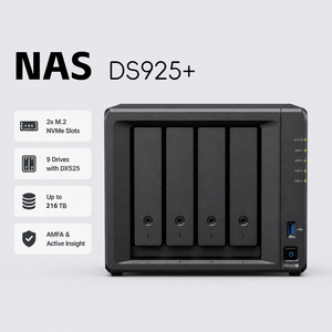 Сервер NAS для малого бизнеса DS925+ с 4 отсеками и 2 портами 2.5GbE, мини-хранилище данных, в наличии, USB - Product Image 1