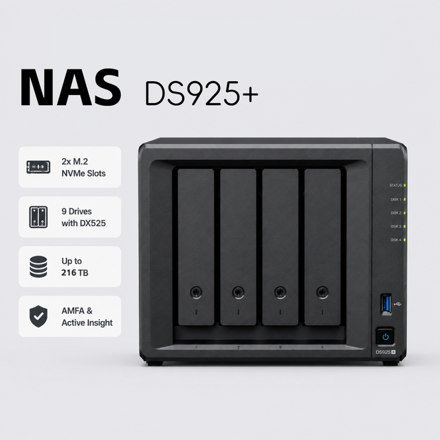 Small Business Use DS925+ 4 Bay Built-in 2*2.5GbE Port Mini Data NAS Storage Server in Stock USB