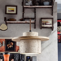 Lampes suspendues en forme de soucoupe volante en pierre jaune inspirées du style Wabi Sabi japonais avec télécommande LED pour salon