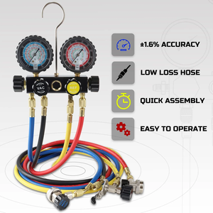 4 Way AC Manifold Gauge Set <strong>HVAC</strong> Diagnostic Freon Charging <strong>Tool</strong> for Car Auto Household R134A R22 R410A 5FT Hose Quick Coupler - Product Image 3