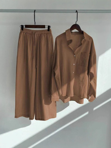 Completo due pezzi da <span class=keywords><strong>donna</strong></span> vintage taglie forti in cotone e <span class=keywords><strong>lino</strong></span>, tinta unita, con bottoni, lunghezza sopra il ginocchio, composto da camicia e <span class=keywords><strong>pantaloni</strong></span> a vita alta larghi 171 - Product Image 4