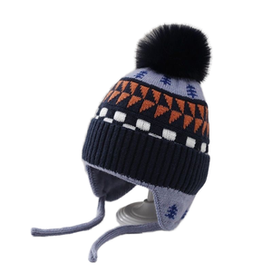 <span class=keywords><strong>Bonnet</strong></span> d'hiver haut pour enfants chaud ski chapeau péruvien oreillette doublure en coton pompon tricot avec arcs de fruits Camouflage pour garçons - Product Image 4