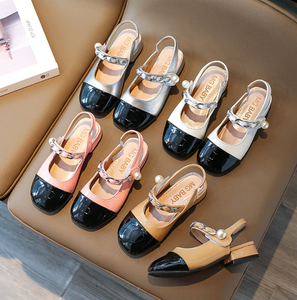 Nouvelles sandales d'été à bout carré, patchwork de perles, talons hauts pour enfants - Product Image 2