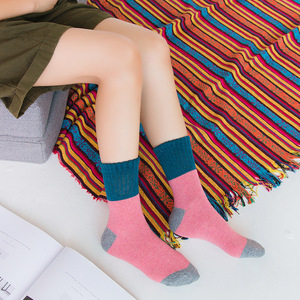 Women Thermal Socks Color Blocking Cotton <b>Blend</b> Mid Calf Warm Winter Socks - Product Image 4