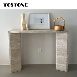 Tostone <span class=keywords><strong>Table</strong></span> <span class=keywords><strong>console</strong></span> moderne en travertin beige naturel de dinde pour hall d'entrée, meubles de hall d'hôtel de l'usine directe - Product Image 4