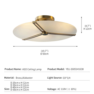 Lámpara de Techo de Alabastro, Moderna, Minimalista, de Latón, para Sala de Estar o Dormitorio, de Alta Gama, con Piedra Translúcida, LED, Alimentación CA - Product Image 3